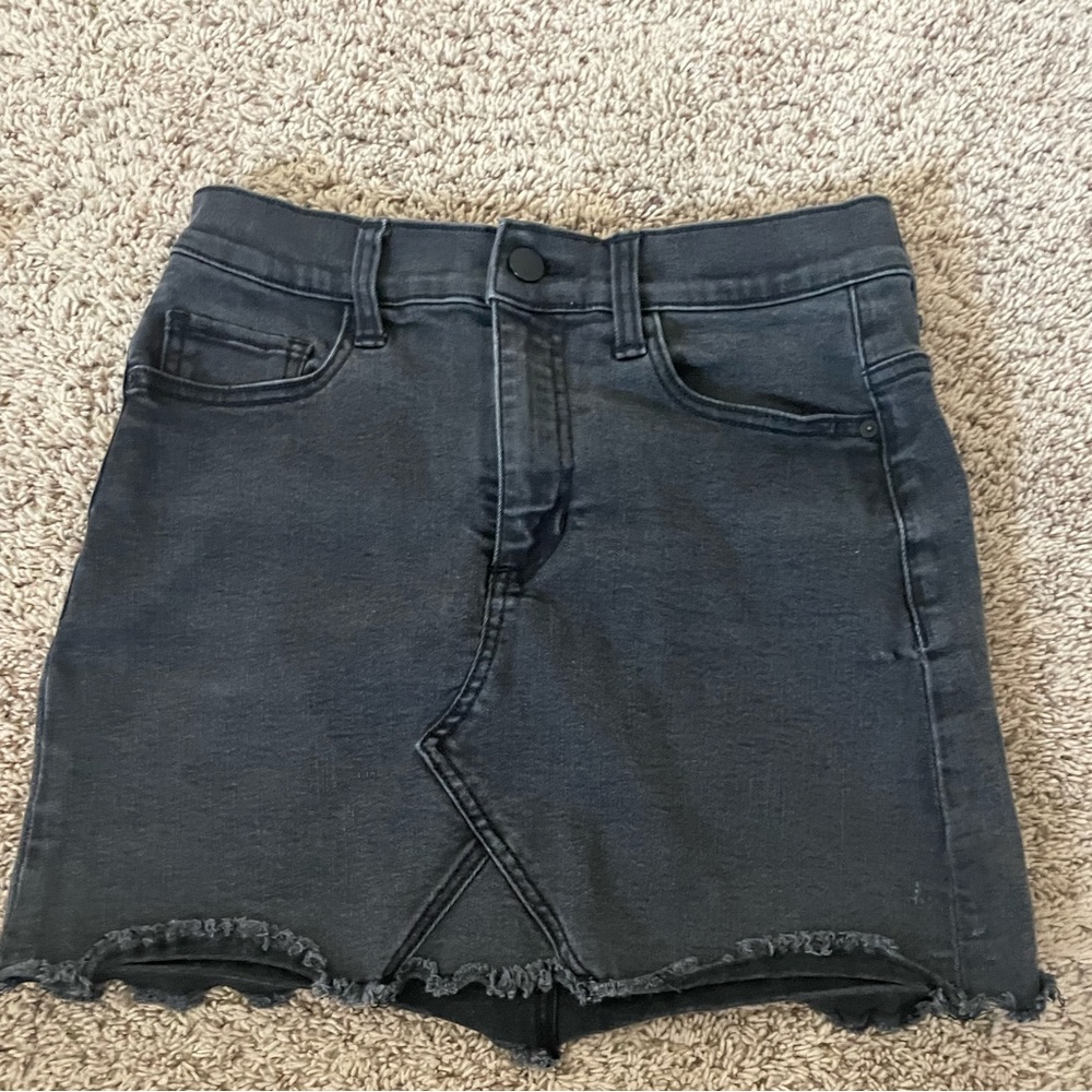 washed black denim skirt